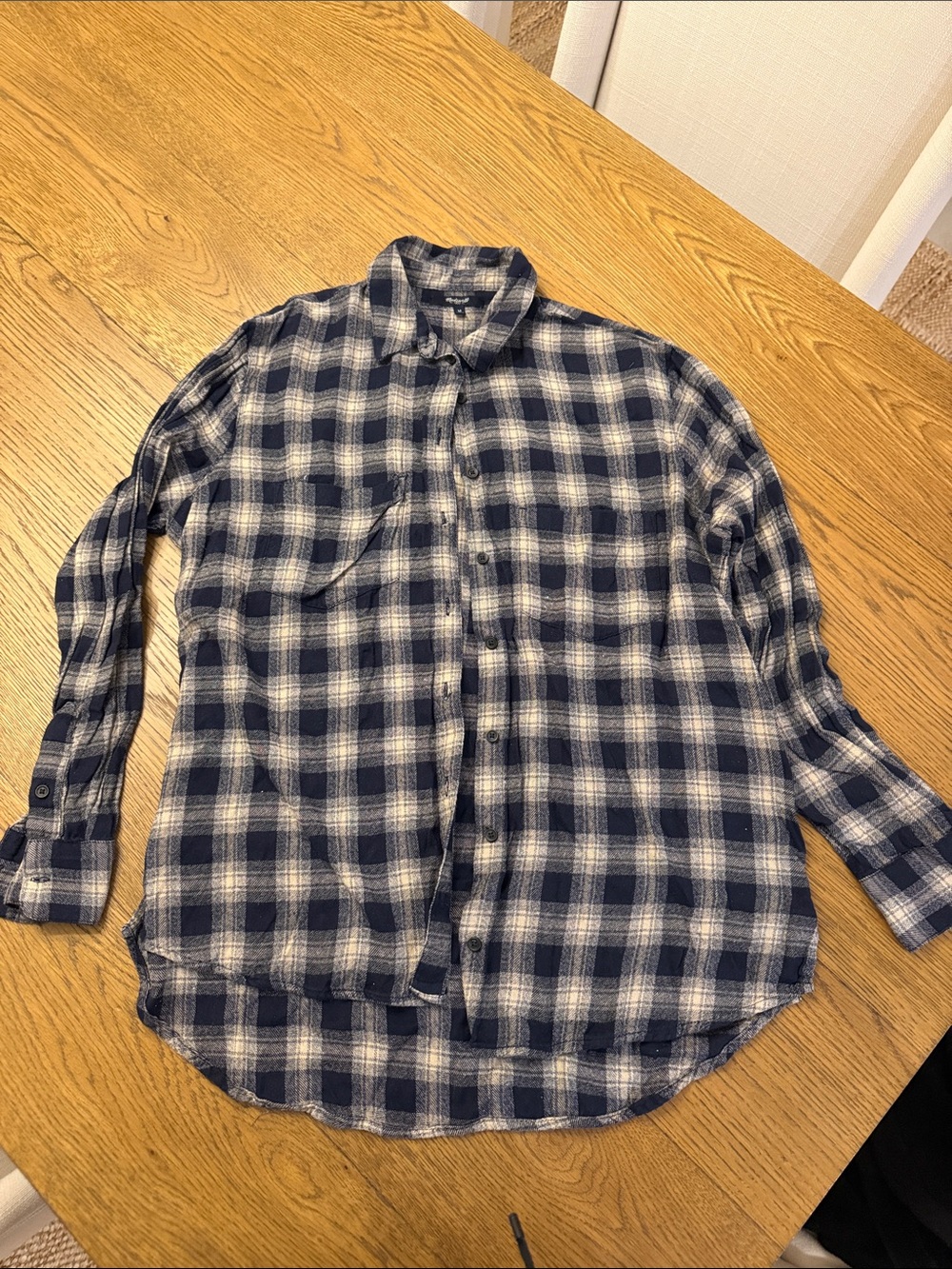 Madewell Navy and White Plaid Button-Down Shirt